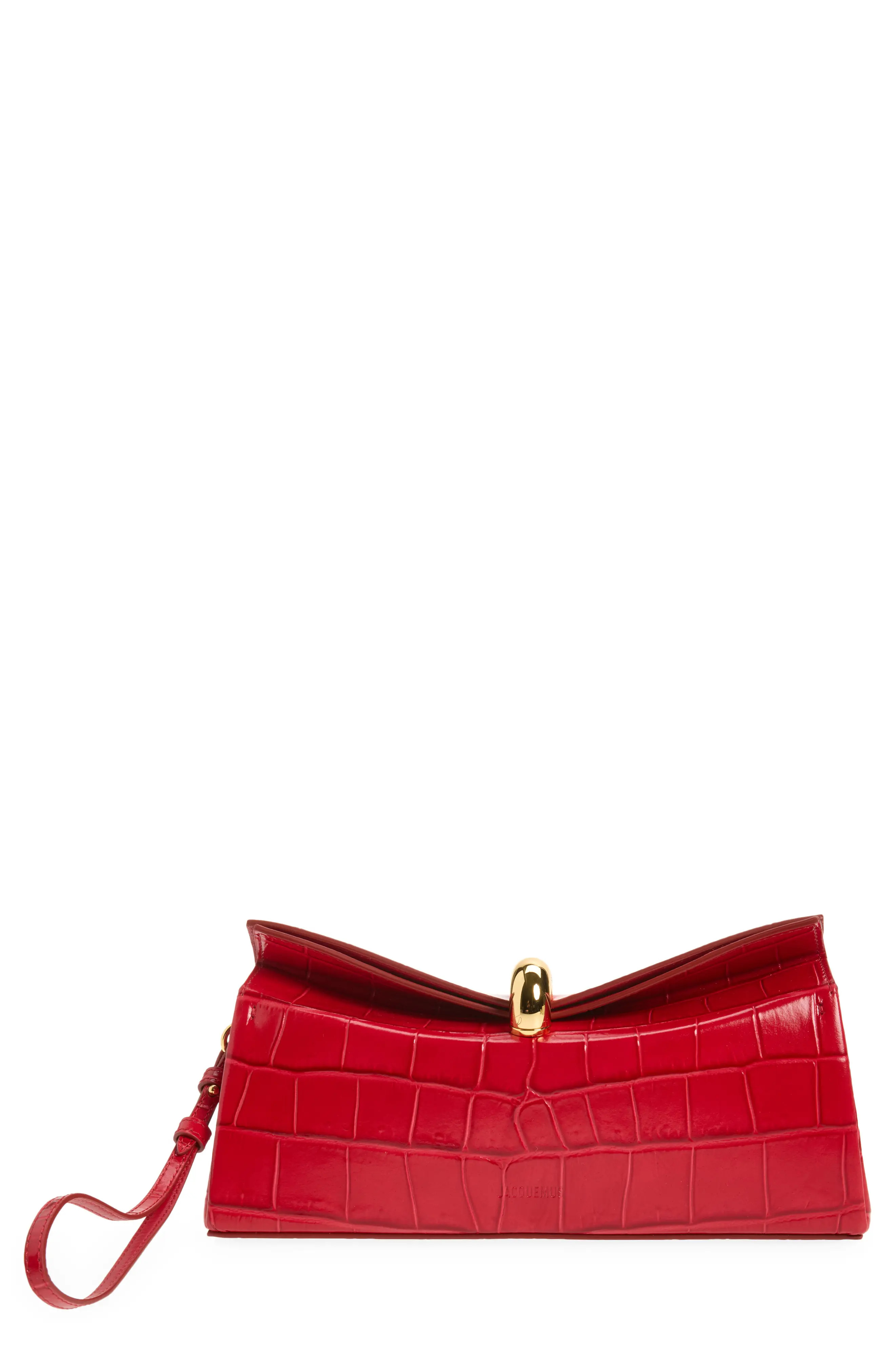 Jacquemus The Valérie Croc Embossed Leather Clutch in Red 470 at Nordstrom | Nordstrom
