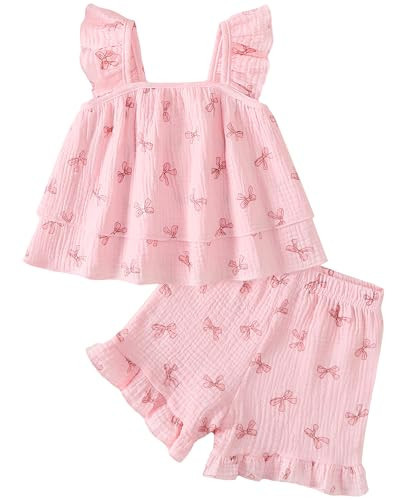 Jecson Toddler Girl Outfits Baby Girl Summer Clothes Sleeveless Ruffle Shirt Tops and Girls Shorts Clothing Sets 12-18 Month Girl Clothes | Amazon (US)