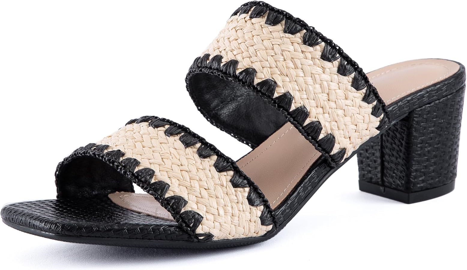 N.N.G Women Heels Sandals Braided Block Nude Summer Chunky Square Leather Woven Comfort Strappy D... | Amazon (US)