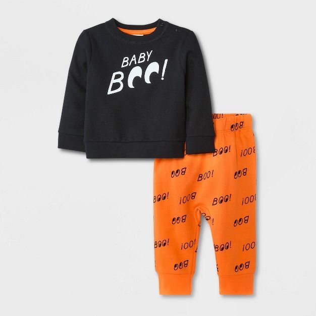 Baby Boys' 'Boo' Fleece Top & Bottom Set - Cat & Jack™ Black | Target