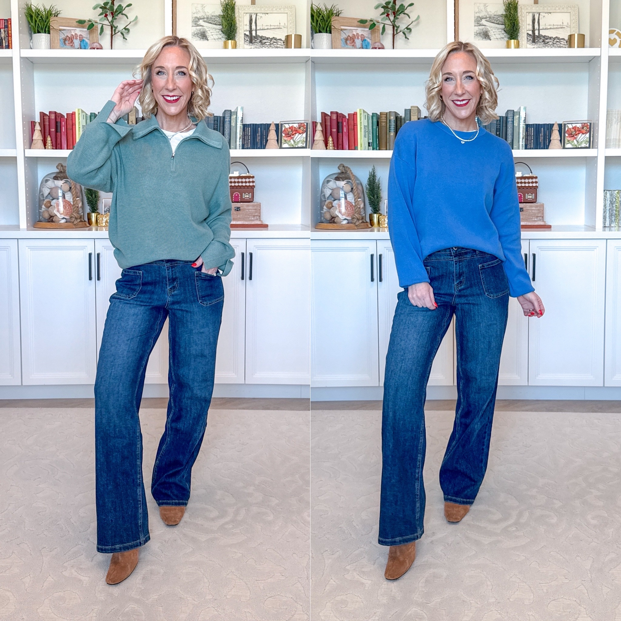 Amazon - sweaters to take you from winter to spring 

Quarter Zip Pullover Sweater - size small. 6 colors. 

Adjustable Waist High Waisted Wide Leg Jeans - size small. 5 washes (mine is the Dark Blue). 

Cotton Crew Neck Sweater - size small. 4 colors. 

* Ankle boots - tts.

 

#LTKFindsUnder50 #LTKSeasonal #LTKOver40