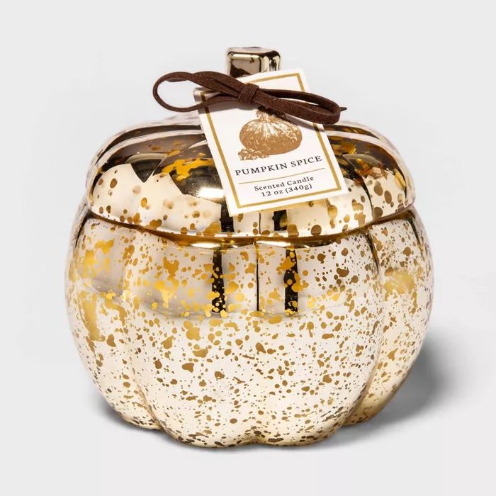 12oz Lidded Mercury Glass Pumpkin Jar 2-Wick Pumpkin Spice Candle - Threshold™ | Target