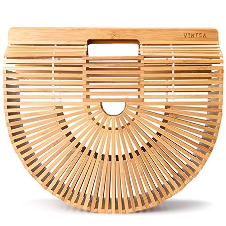Vintga Bamboo Bags for Women Summer Straw Bags Wooden Beach Purses Basket Handle Handbags | Walmart (US)