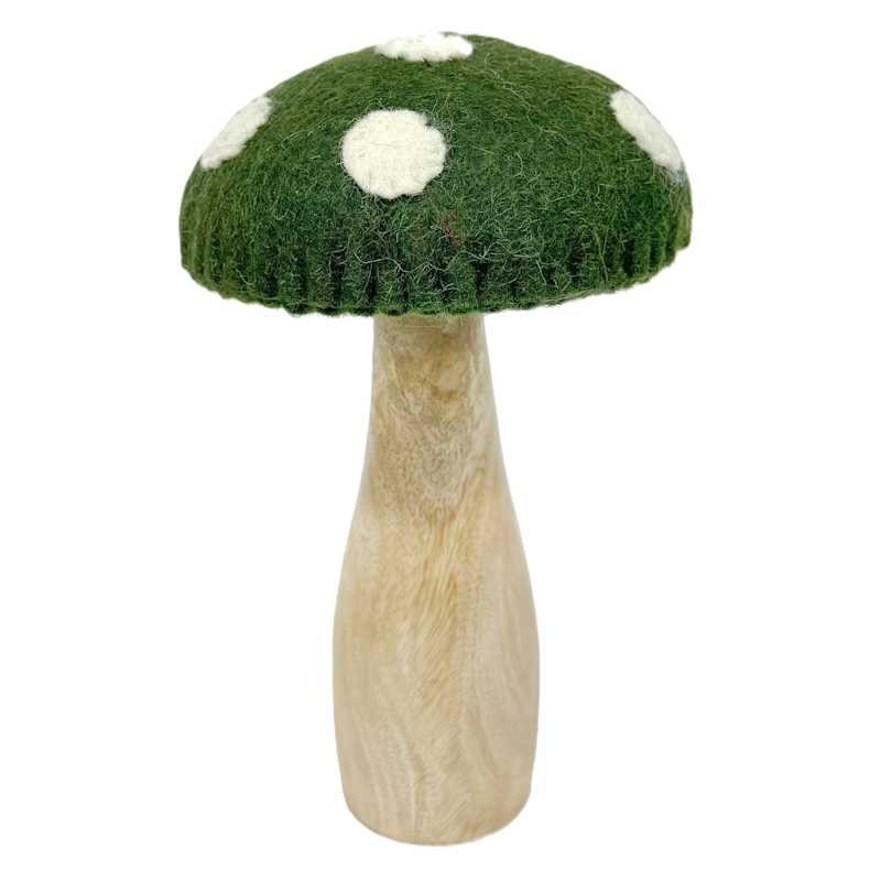 Green Wooden & Felt Mushroom, 8" | At Home