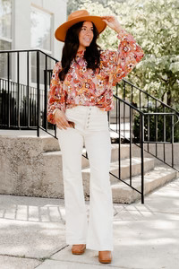 Wandered Off Rust Multi Printed Blouse | Pink Lily