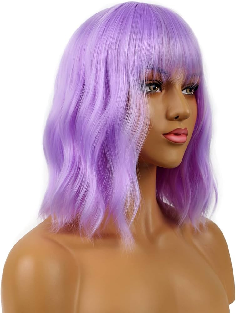 Short Bob Wigs with Bangs for Women Loose Wavy Wig Curly Wavy Shoulder Length Bob Synthetic Cospl... | Amazon (US)