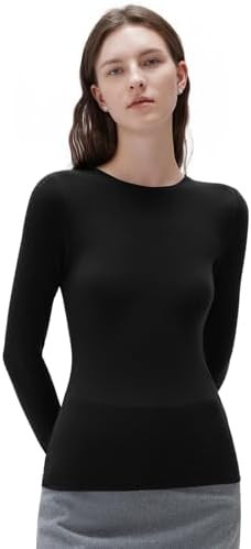 SUUKSESS Cloud Cashmere Women Crew Neck Fitted Long Sleeve Shirt Basic Knit Tops | Amazon (US)