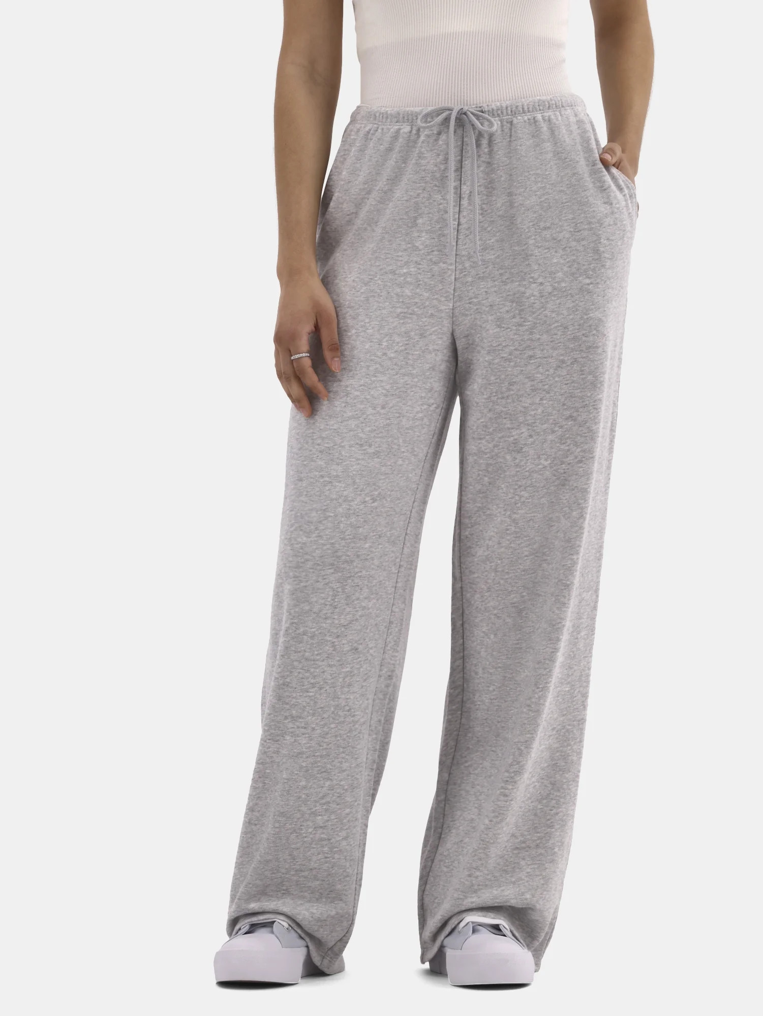 No Boundaries French Terry Lounge Pants with Wide Leg, Women's, Sizes XXS-XXL | Walmart (US)