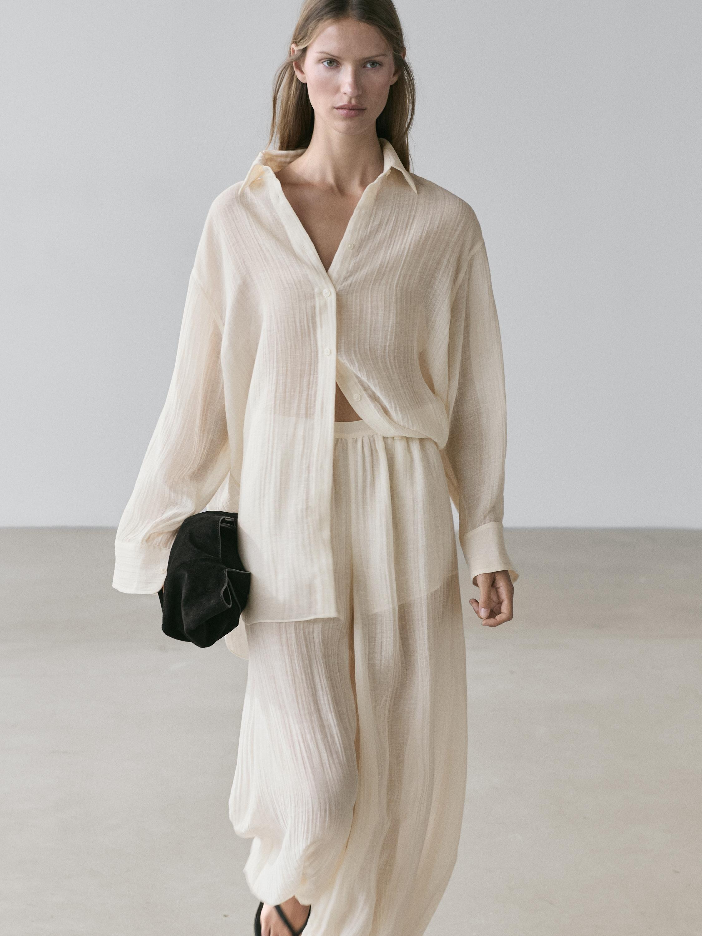 Flowing overshirt with pleated detail | Massimo Dutti UK