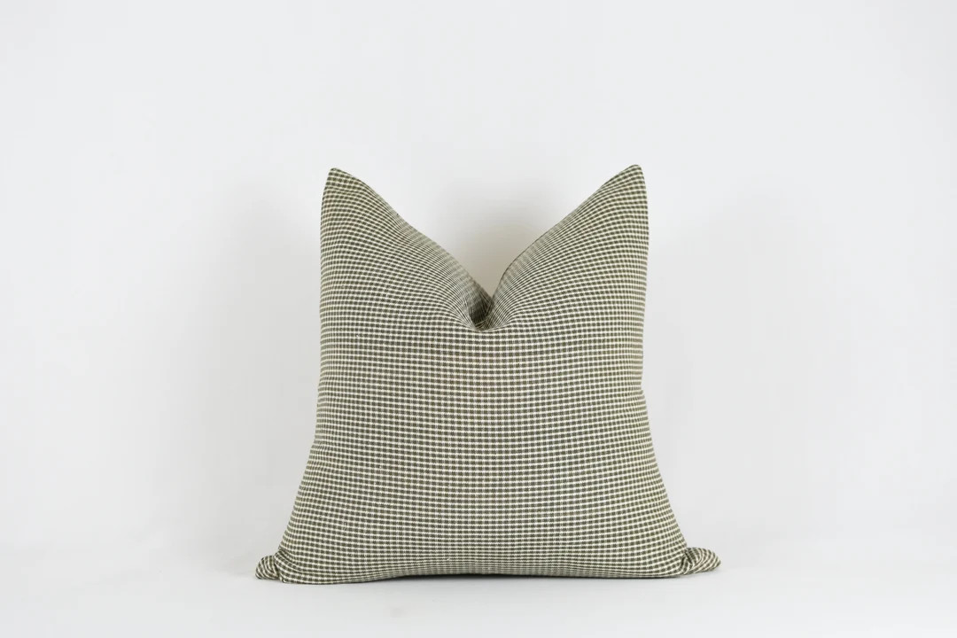 Georgie Pillow Woven Cotton Green Tiny Gingham - California Cool, Modern Farmhouse | Etsy (US)