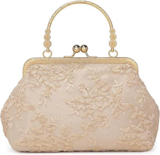 UBORSE Vintage Embroidery Lace Floral Clutch Purse for Women Formal Evening Bag Kiss Lock Handbag... | Amazon (US)