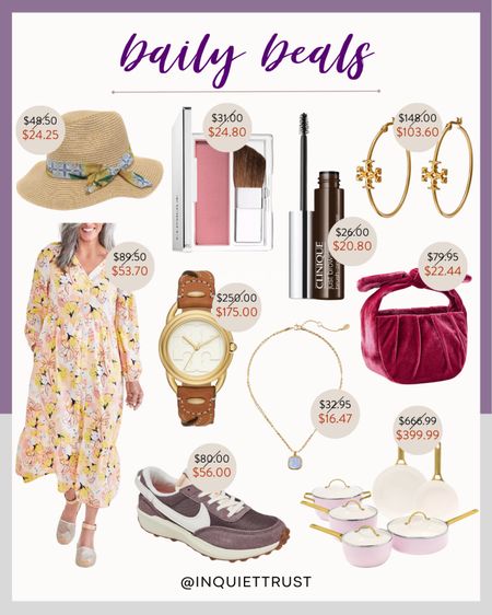 Don't forget to check out today's deals: cookware set, a classic watch,  a floral midi dress, mascara and  more!
#springfashion #shoeinspo #cutejewelry #beautyfavorite #onsalenow 

#LTKsalealert #LTKSeasonal #LTKhome