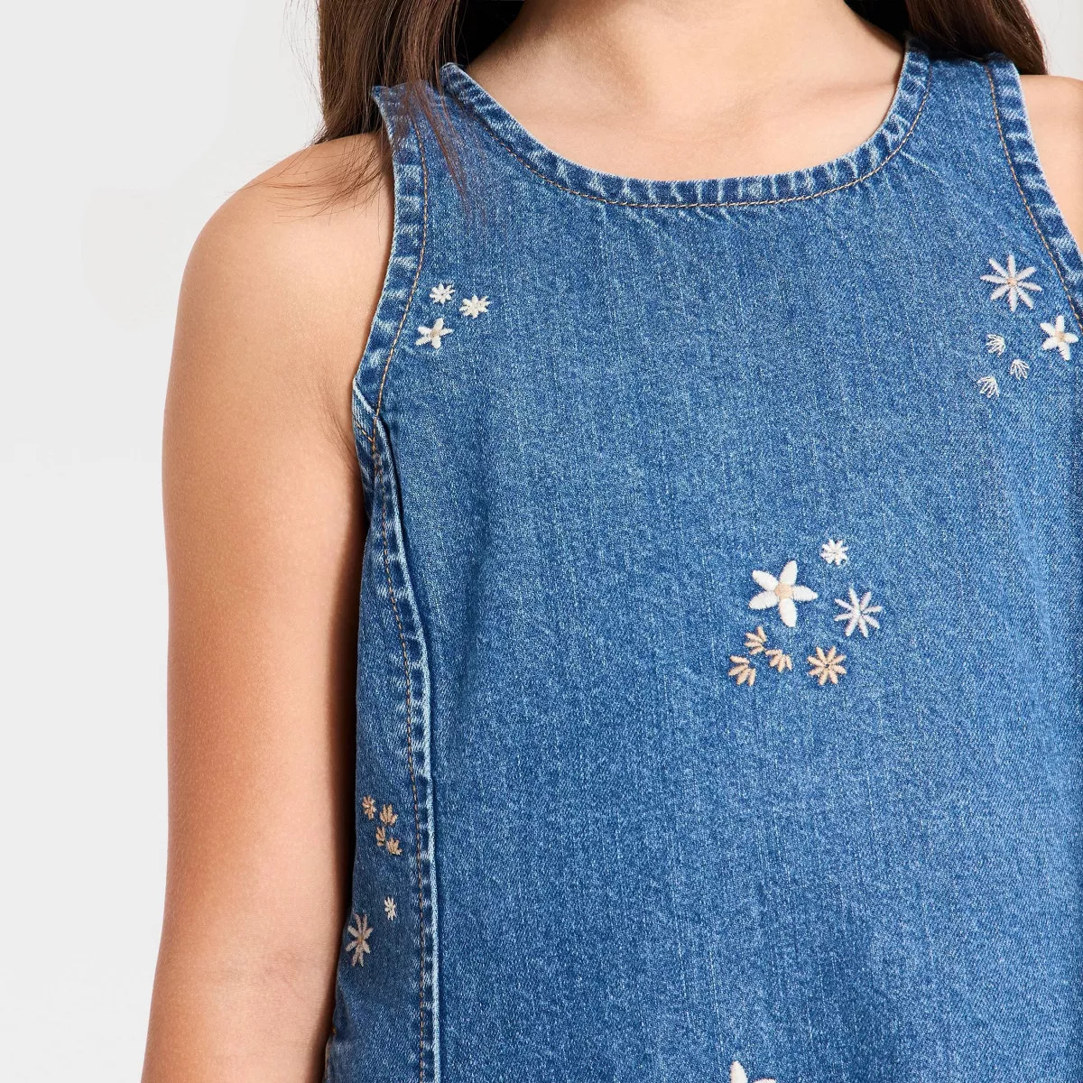 Girls' Embroidered Denim Shift Dress - Cat & Jack™ Medium Wash M | Target