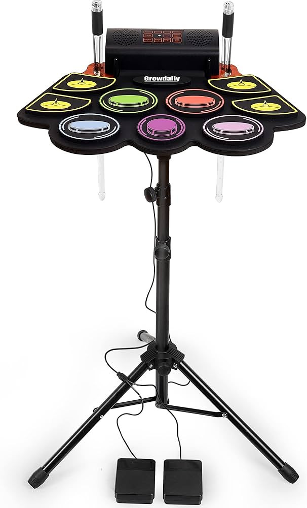 Electric Kids Drum Set,Electronic Drum Set Practice 9 Pads With Stand,Music Recording,Light Up Dr... | Amazon (US)