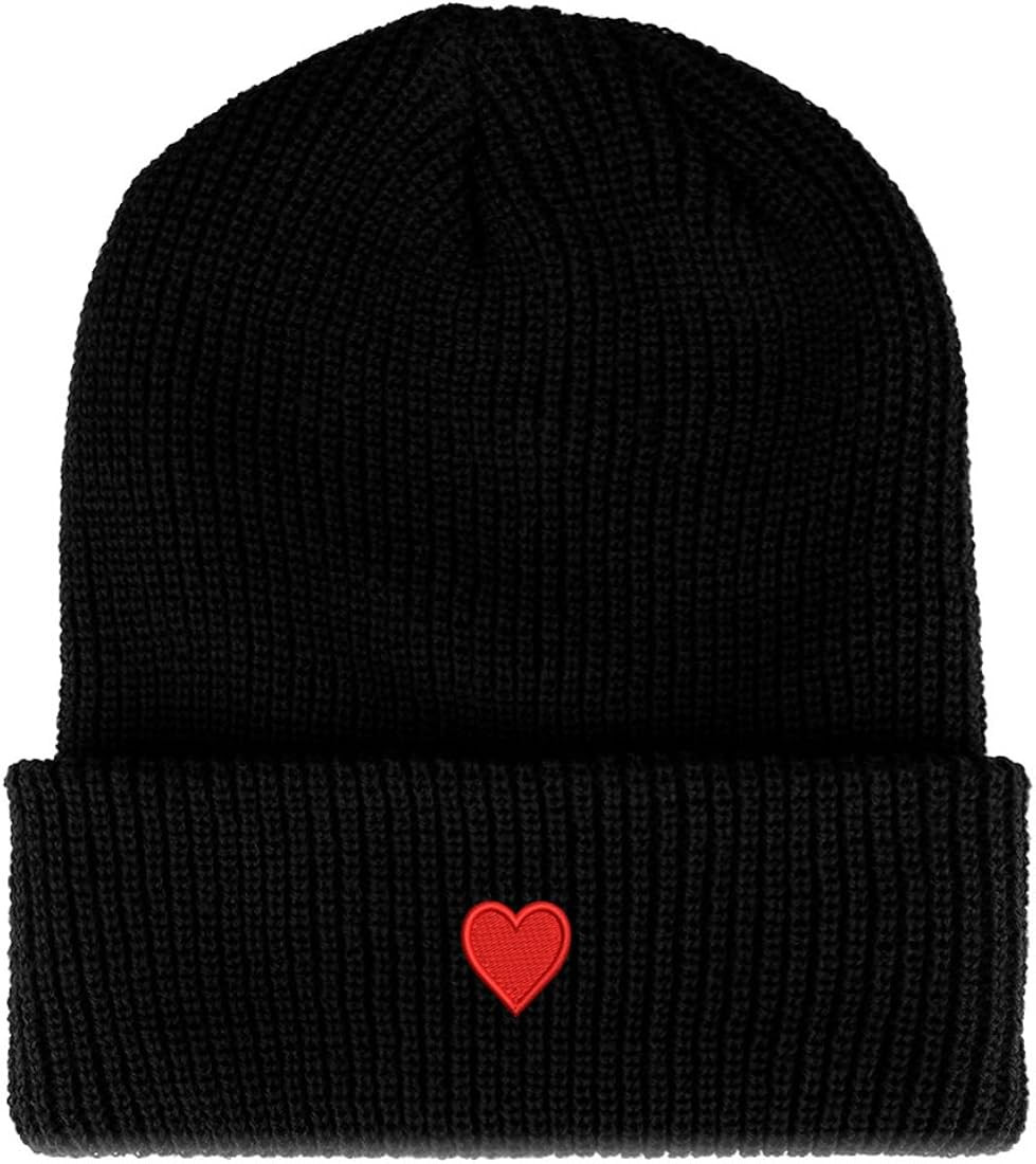 Trendy Apparel Shop Emoticon Heart Embroidered Ribbed Cuffed Knit Beanie | Amazon (US)