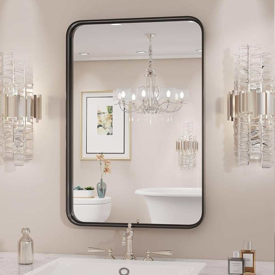 Sweetcrispy Black Bathroom Vanity Mirror for Wall, 22x30 Inch Metal Framed Wall Mirror Farmhouse ... | Amazon (US)