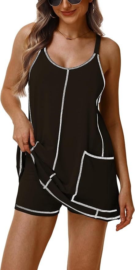 Majdan Womens Tennis Dress with Built-in Shorts Workout Romper Athletic Sundress with Pockets | Amazon (US)
