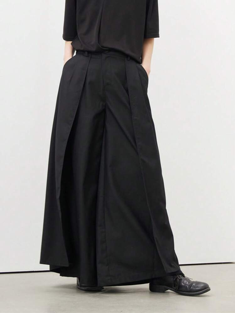 Claim Dot Men's Wide Leg Pants With Front Button And Side Pockets, Going Out Fashion Plain Long Oversize Pants, For Husband, Boyfriend Gifts, For Fall | SHEIN