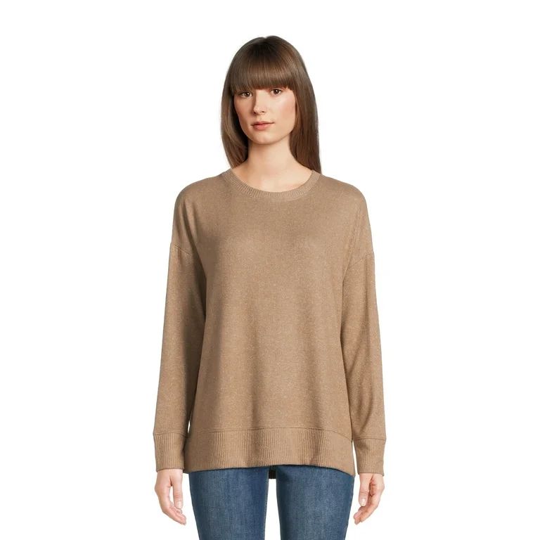 Time and Tru Women's Hacci Knit Pullover Sweatshirt with Long Sleeves, Sizes XS-XXXL | Walmart (US)