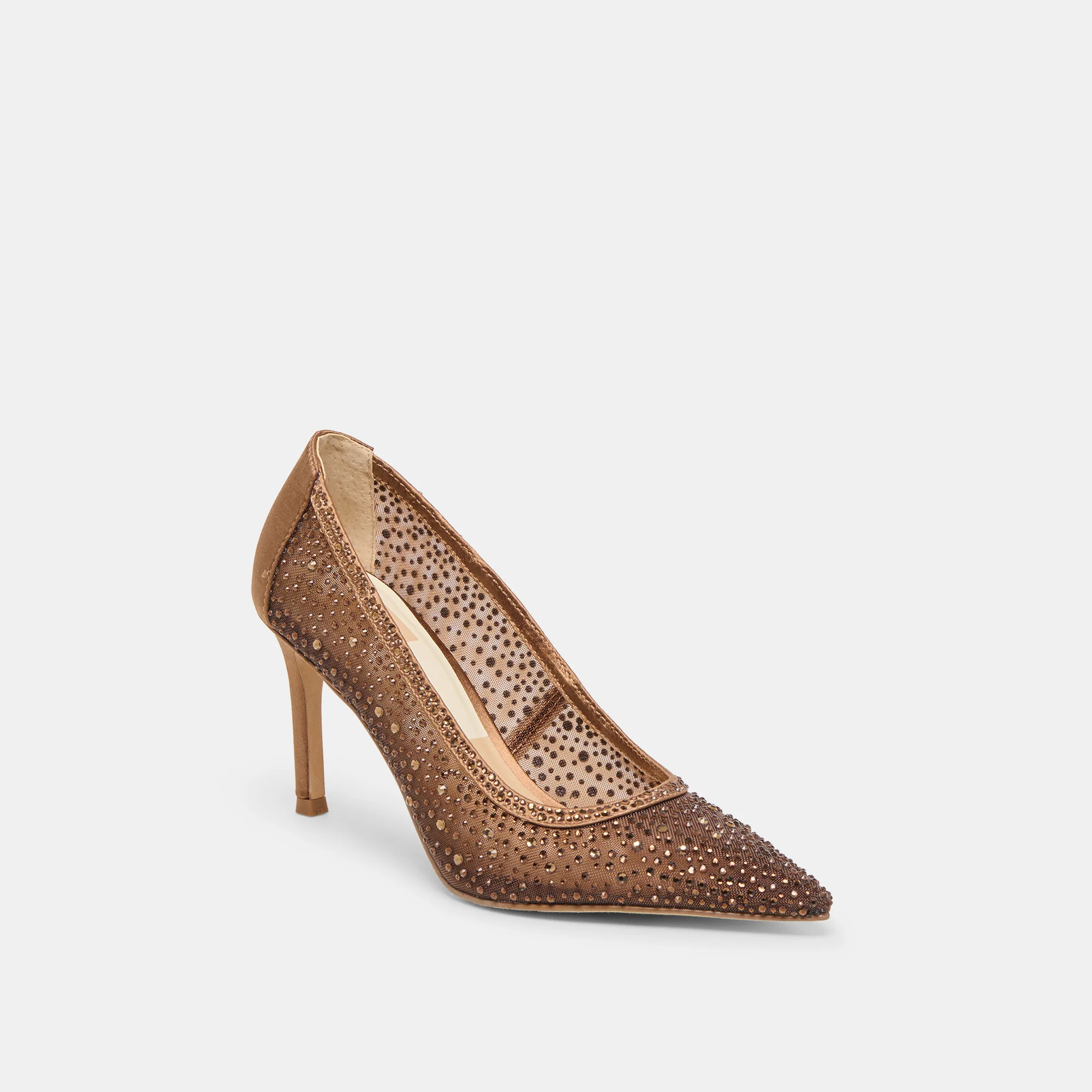 Kashe Crystal Heels Mid Brown Mesh | DolceVita.com