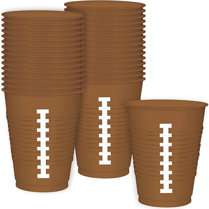 Football-Themed Brown Plastic Cups - 16 oz. (Pack of 25) - Sturdy & Durable Drinkware, Perfect fo... | Amazon (US)