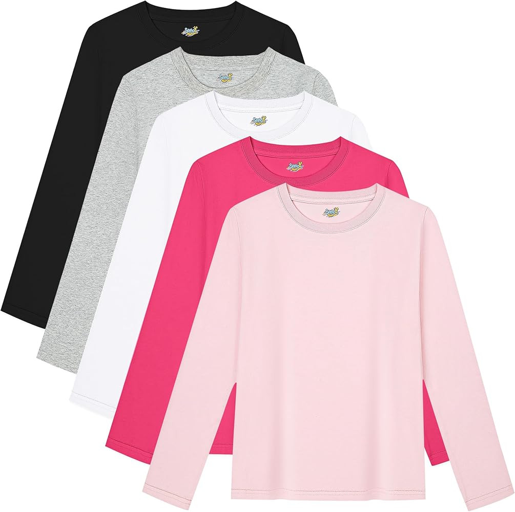 5 Pack Girls Long Sleeve Shirts Soft Cotton Crewneck Girls' Basic Long-Sleeve T-Shirts Toddlers' ... | Amazon (US)