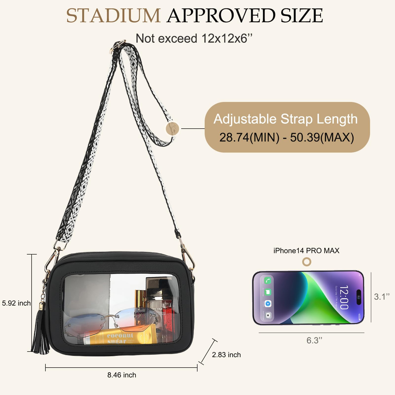 LOXOMU Clear Crossbody Bag Stadium Approved - Waterproof Clear Purses for Women Stadium Bag with ... | Amazon (US)