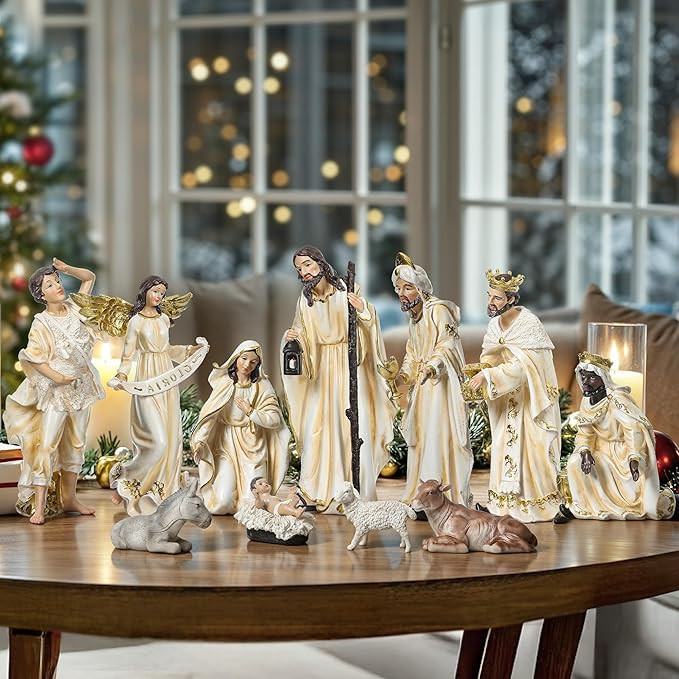 12.5in Nativity Set & Figures, 12-Piece Christmas Nativity Scene Figurines, Resin Holy Nativity S... | Amazon (US)