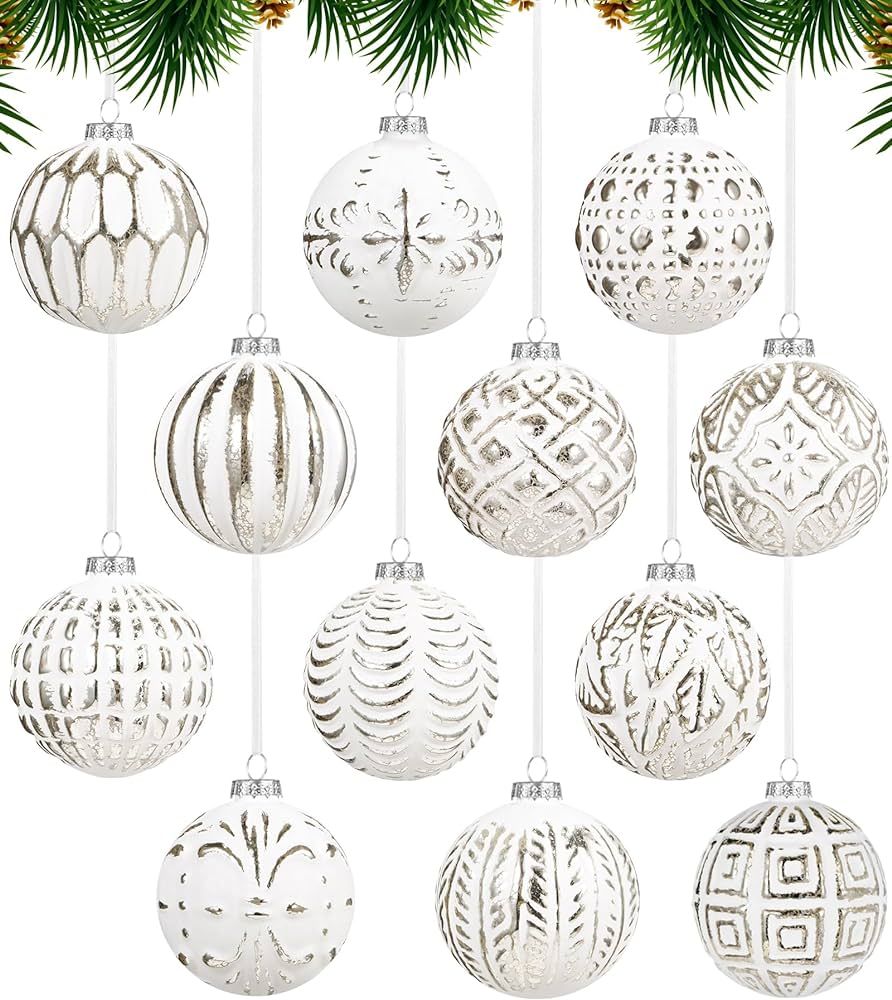 12PCS(3.15 Inch/80mm) Large Farmhouse Christmas Ball Ornaments,Distressed Metal Glass Ball for Ch... | Amazon (US)