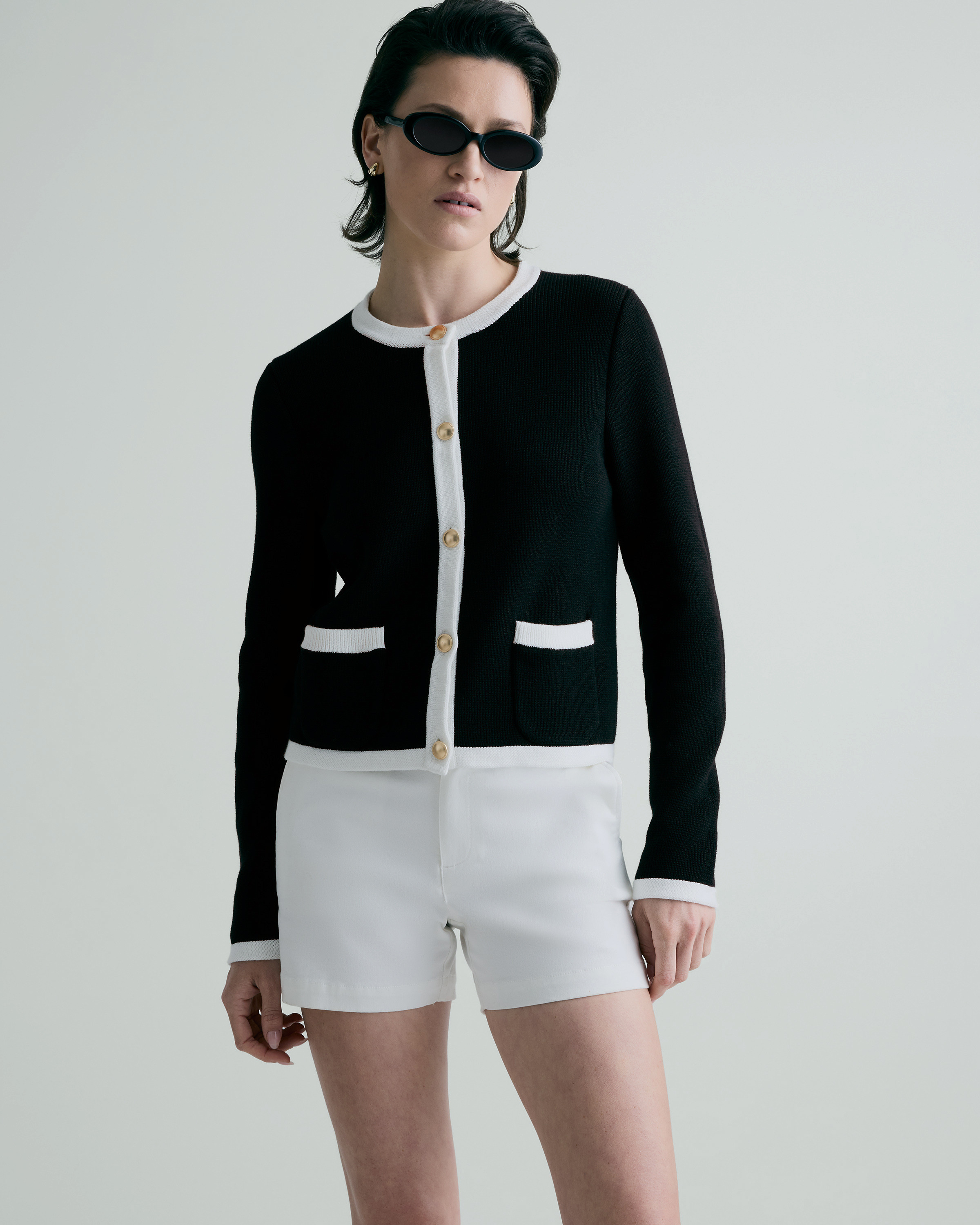 Quince | Women's Sweater Jacket in Black/Ivory Colorblock, Size XS, Organic Cotton | Quince