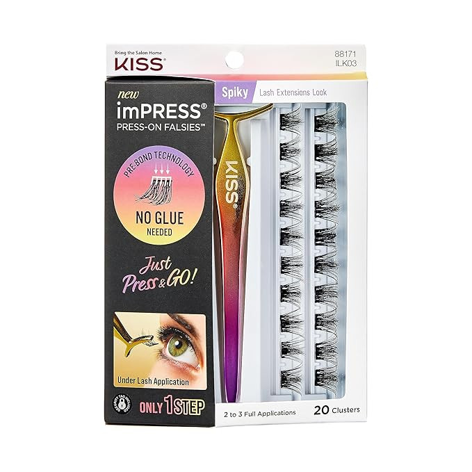 KISS imPRESS Falsies False Eyelashes, Lash Clusters, Spiky', 16 mm, Includes 20 Clusters, 1 appli... | Amazon (US)