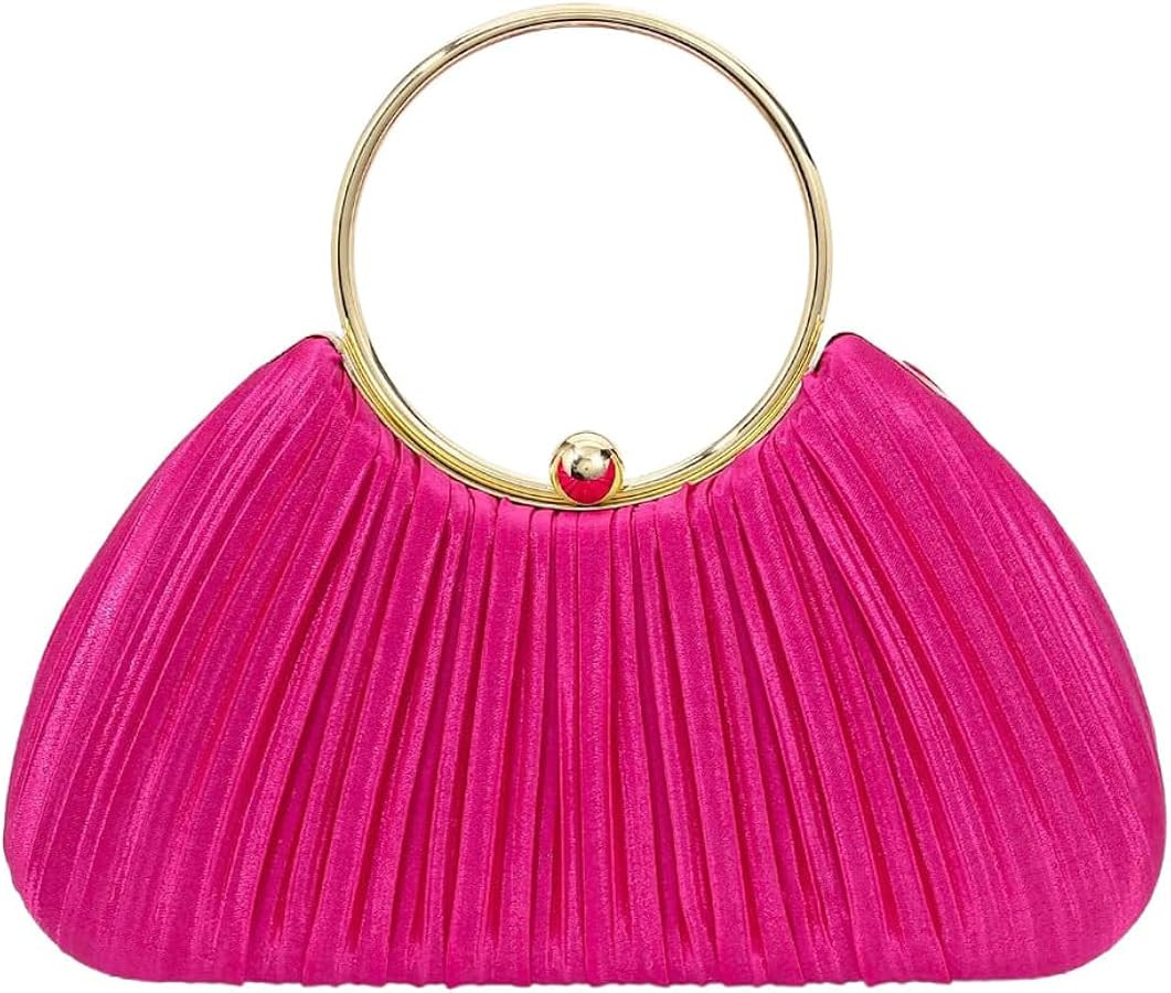 QWINEE Women's Shell Shaped Clutch Purse Ruched Mini Crossbody Bag Elegant Evening Handbag with C... | Amazon (US)