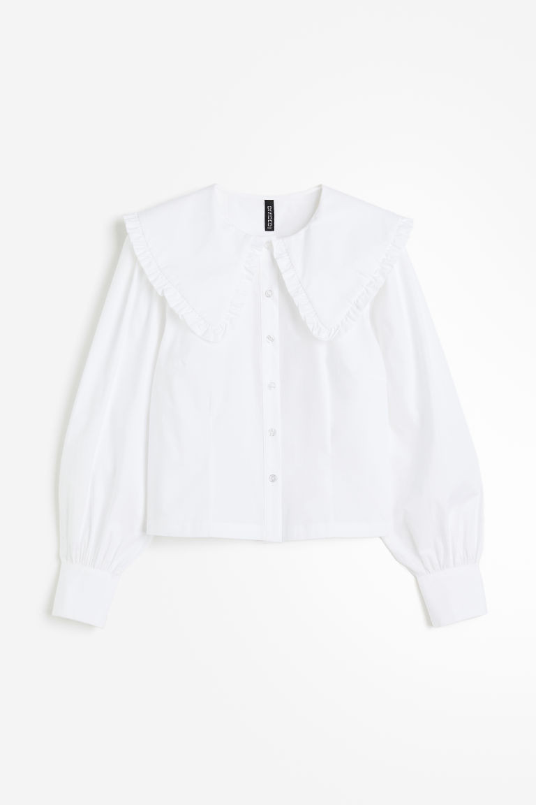 H & M - Poplin Blouse with Collar - White | H&M (US + CA)
