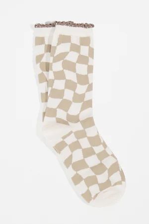 Checkered Ruffle Edge Crew Socks | Altar'd State