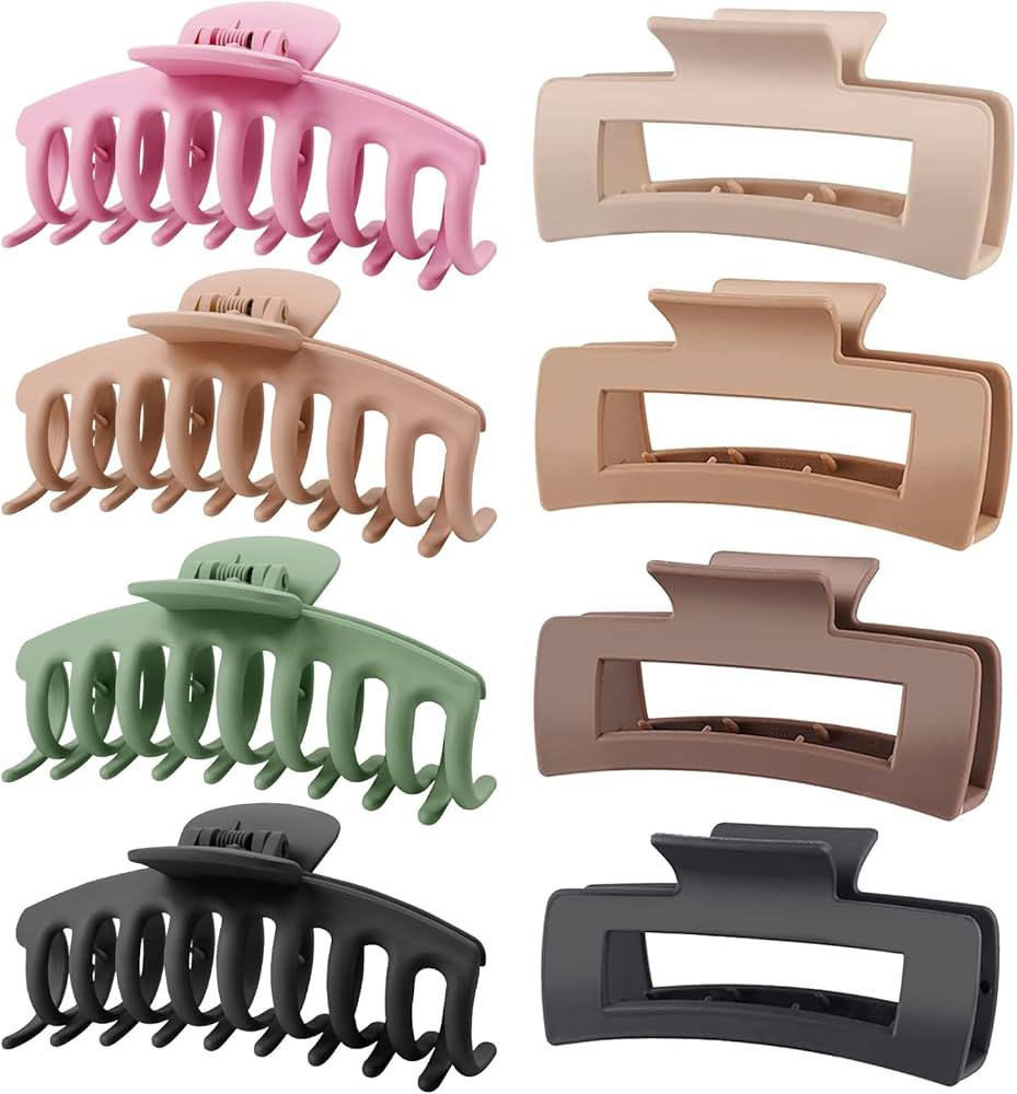 TOCESS 8 Pack Big Hair Claw Clips for Women Large Claw Clip for Thin Thick Curly Hair 90's Strong... | Amazon (US)