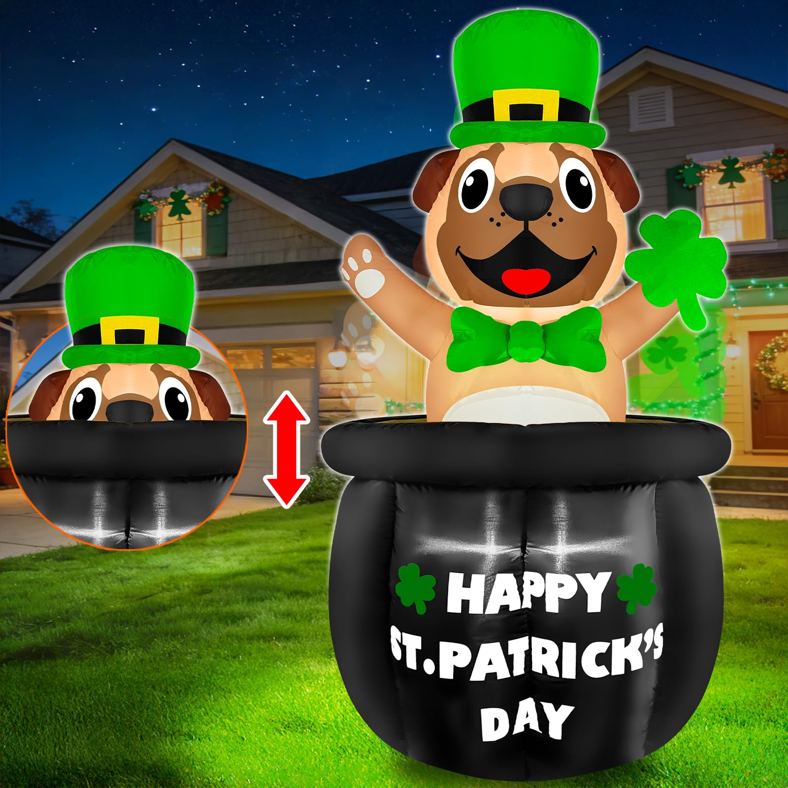 5 Ft Animated St Patricks Day Inflatables Outdoor Decoration Blow Up Bulldog Holding Lucky Shamro... | Amazon (US)