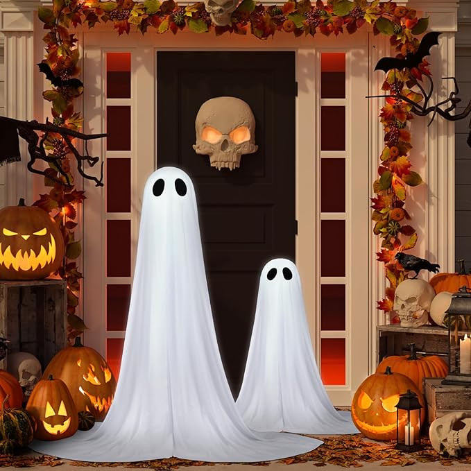 2 Pack Halloween Ghosts Outdoor Spooky Ghost Decorations Outside 36'' & 18'' Tall White Light Tim... | Amazon (US)