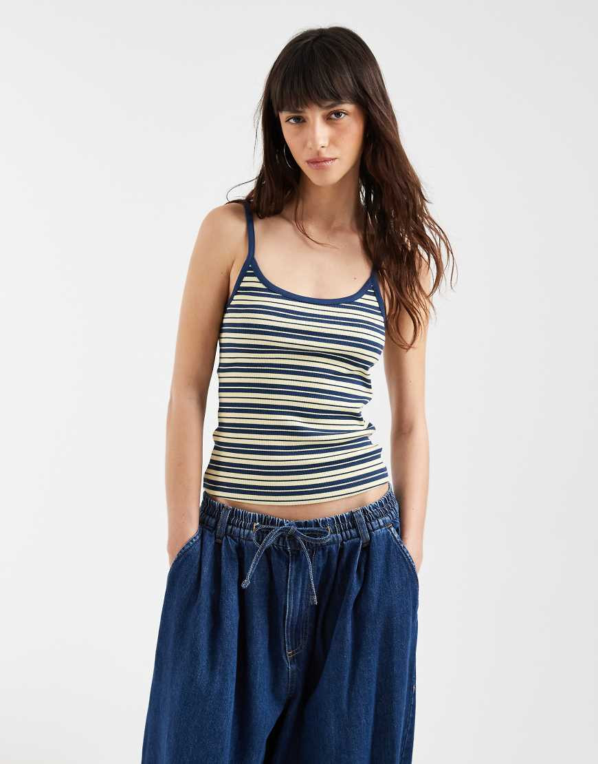 ASOS DESIGN contrast binding scoop detail tank top in navy stripe-Multi | ASOS (Global)