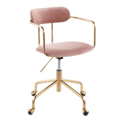 Gold Metal and Velvet Upholstered Office Chair | World Market