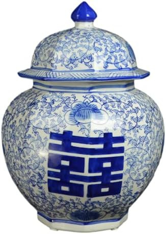 Festcool Blue and White Porcelain Flowers Double Happiness Ceramic Covered Jar Vase, Food Container  | Amazon (US)