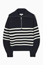 KNITTED HALF-ZIP JUMPER - NAVY / WHITE - COS | COS UK