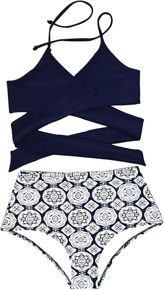 Women's Front Cross High-Waisted Halter Bikini Set | Amazon (US)