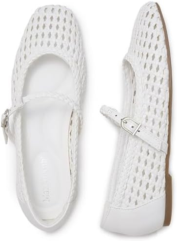 MaxMuxun Ballet Flats for Women Square Toed Mary Jane Flat Comfortable Woven Dressy Shoes | Amazon (US)