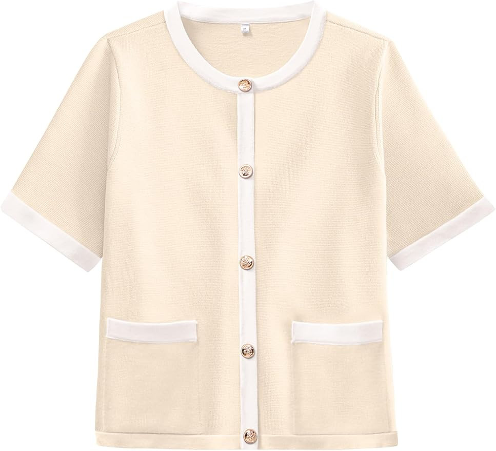 ANRABESS Women's Short Sleeve Cardigan Sweaters Summer Casual Crew Neck Knit Striped Button Down ... | Amazon (US)