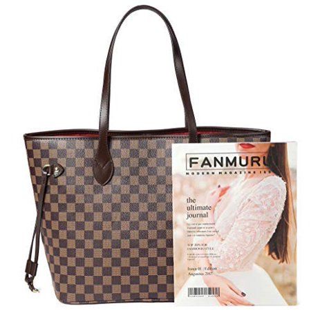 Daisy Rose Checkered Tote Shoulder Bag with inner pouch - PU Vegan Leather (Brown) | Walmart (US)