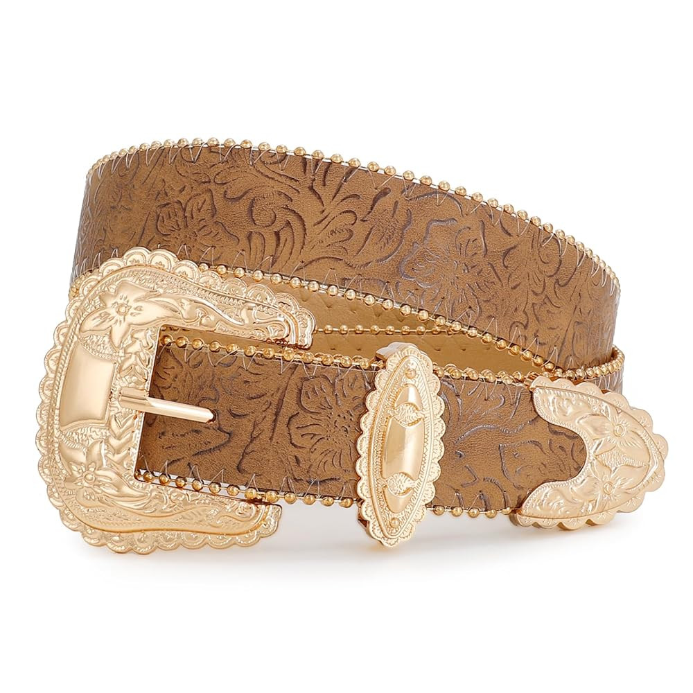 Floral Print Western Belts for Women Cowgirl Cowboy Country Leather Belt Fashion Vintage Belt for... | Amazon (US)