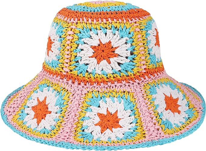 Floppy Straw Sun Hat Foldable Packable Wide Brim Summer Beach Hat Crochet Bucket Hat for Women | Amazon (US)