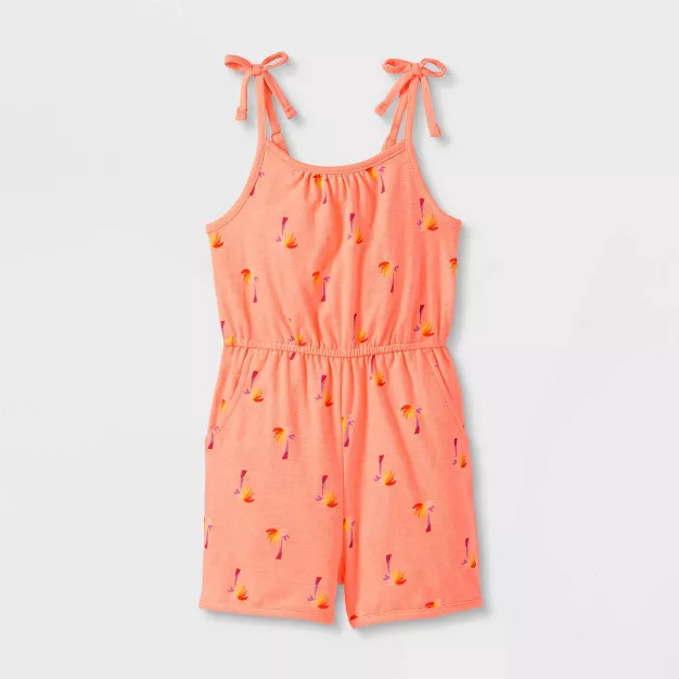Toddler Girls' Palm Tree Knit Tank Top Romper - Cat & Jack™ Neon Peach | Target