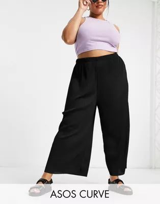 ASOS DESIGN Curve plisse culotte pants in black | ASOS | ASOS (Global)