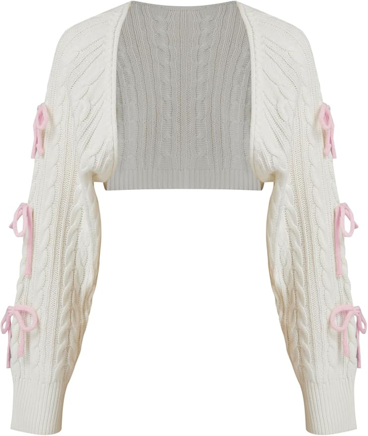 CIDER Women’s Bow Sweater Cardigan Cable Knit Cute Long Sleeve Cop Bolero Shrug | Amazon (US)